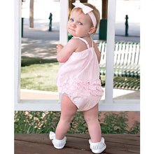 Load image into Gallery viewer, Baby Girls Pink Seersucker Bow Front Woven Bubble Romper