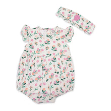 Load image into Gallery viewer, Bloom Baby Ruffle Romper + Headband (Organic Muslin)