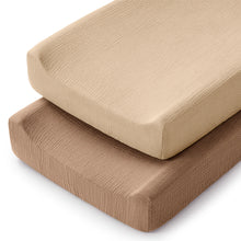 Load image into Gallery viewer, Muslin Fitted Changing Pad Cover, 2 Pack in Cedar and Cream
