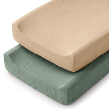 Load image into Gallery viewer, Muslin Fitted Changing Pad Cover, 2 Pack in Fern and Cream