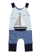 Load image into Gallery viewer, Organic Appliqué Harem Romper in Sailboat