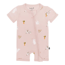 Load image into Gallery viewer, Kyte Baby Zipper Shortall Romper in Blush Rabbit