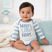 Load image into Gallery viewer, Daddy's Little Buddy Boy Cotton Aqua Stripe Bodysuit