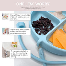 Load image into Gallery viewer, DropLess Plate: Silicone Suction Plate + Utensil Attachment (Blue)