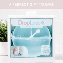 Load image into Gallery viewer, DropLess Plate: Silicone Suction Plate + Utensil Attachment (Blue)