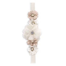 Load image into Gallery viewer, Girl's Headband with Faux Flowers & Pearls (Ivory/Beige)