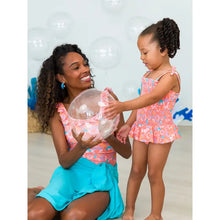 Load image into Gallery viewer, Girls Coral Floral Peplum Smocked Bodice One Piece