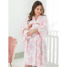 Load image into Gallery viewer, Women's Pink Butterfly Garden Toile Bamboo Viscose Mommy & Me Maternity Robe
