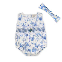 Load image into Gallery viewer, Capri Seersucker Baby Bubble Romper + Headband (Organic)