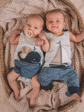 Load image into Gallery viewer, Organic Appliqué Harem Romper in Sailboat