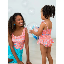 Load image into Gallery viewer, Girls Coral Floral Peplum Smocked Bodice One Piece