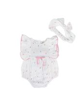 Load image into Gallery viewer, Margot Flower Baby Romper + Headband (Organic)