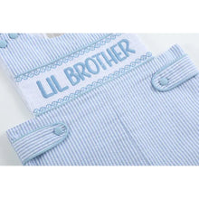 Load image into Gallery viewer, Light Blue Seersucker Lil Brother Smocked Jon Jons