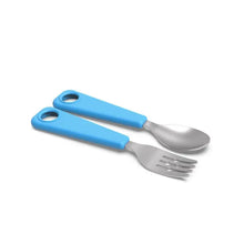 Load image into Gallery viewer, FlexWarez Toddler and Kids Stainless Spoon & Fork Set (blue)