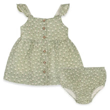 Load image into Gallery viewer, Sage Floral Baby Dress + Bloomer (Organic Muslin)