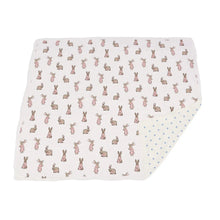 Load image into Gallery viewer, Powder Pink Bunnies & Periwinkle Diamond Polka Dot Blanket