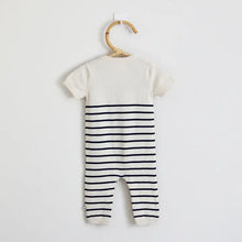 Load image into Gallery viewer, Sailboat Embroidered Knit Short Sleeve Baby Jumpsuit Organic