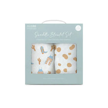 Load image into Gallery viewer, Swaddle Blanket Set Howdy Partner Blue