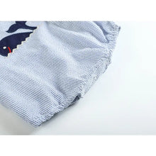 Load image into Gallery viewer, Blue Seersucker Whale Applique Baby Bubble Romper