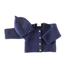 Load image into Gallery viewer, Merino-Set for Newborn Babies (Blue-Cardigan & Cap)