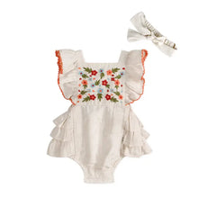 Load image into Gallery viewer, Anya Embroidered Baby Romper + Headband (Linen Blend)