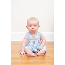 Load image into Gallery viewer, Blue Gingham Easter Bunny Smocked Shortalls