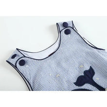 Load image into Gallery viewer, Blue Seersucker Whale Applique Baby Bubble Romper
