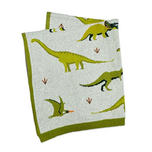 Load image into Gallery viewer, Green Dinosaur - OrganicJacquard Sweater Knit Baby Blanket