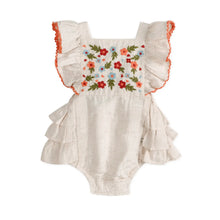 Load image into Gallery viewer, Anya Embroidered Baby Romper + Headband (Linen Blend)