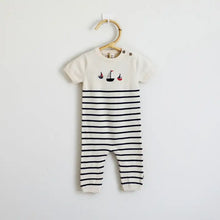 Load image into Gallery viewer, Sailboat Embroidered Knit Short Sleeve Baby Jumpsuit Organic