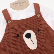 Load image into Gallery viewer, Bear embroidered baby overall knit romper plus body suit set