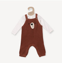 Load image into Gallery viewer, Bear embroidered baby overall knit romper plus body suit set