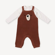 Load image into Gallery viewer, Bear embroidered baby overall knit romper plus body suit set