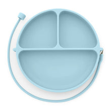 Load image into Gallery viewer, DropLess Plate: Silicone Suction Plate + Utensil Attachment (Blue)