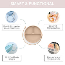 Load image into Gallery viewer, DropLess Plate: Silicone Suction Plate + Utensil Attachment (Beige)