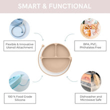 Load image into Gallery viewer, DropLess Plate: Silicone Suction Plate + Utensil Attachment (Grey)