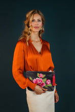 Load image into Gallery viewer, Painted Peony velvet zip pouch