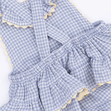 Load image into Gallery viewer, Micro Gingham Blue Blizzard - Ric Rac Ruffle Sunsuit