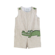 Load image into Gallery viewer, Brown Gingham Alligator Shortalls
