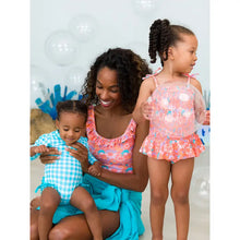 Load image into Gallery viewer, Girls Coral Floral Peplum Smocked Bodice One Piece