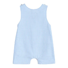 Load image into Gallery viewer, Blue Gingham Easter Bunny Smocked Shortalls