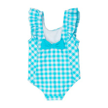 Load image into Gallery viewer, Girls Bright Aqua Gingham Waterfall One Piece