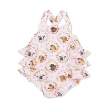 Load image into Gallery viewer, Farm Animals Floral Cameos Pink - Ruffle Sunsuit