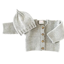 Load image into Gallery viewer, Merino-Set for Newborn Babies (Grey-Cardigan & Cap)