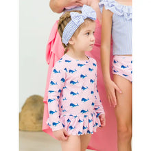 Load image into Gallery viewer, Baby Girls Pink Whale Friends Scalloped Long Sleeve Rash Guard 2-Piece