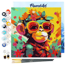 Load image into Gallery viewer, Mini Paint by numbers framed - Fantasy monkey and flowers