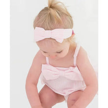 Load image into Gallery viewer, Baby Girls Pink Seersucker Bow Front Woven Bubble Romper