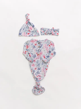 Load image into Gallery viewer, Newborn Knotted Baby Gown HEADBAND & HAT Set - Bloom