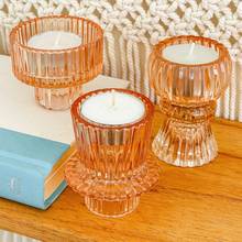 Load image into Gallery viewer, Vintage Ribbed Glass Rose Gold Candle/Candlestick Holders Set of 6 - Assorted