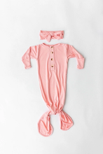 Load image into Gallery viewer, Newborn Knotted Baby Gown HEADBAND & HAT Set - Pink